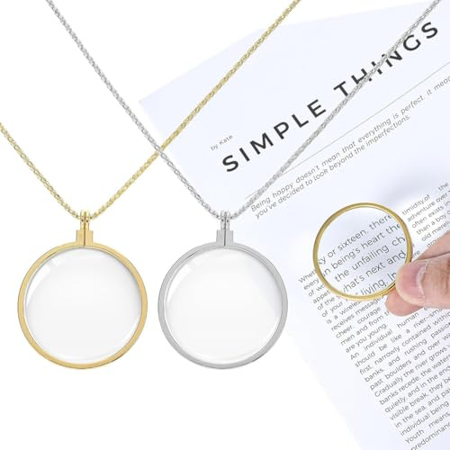 Monokel Lupe, 2 Stück Halskette Lupe, 5X Metall Lupe, Lupenkette Damen, HäNgende Lupe Anhänger Linse, Lupenanhänger Glaslinse, Monokel für Lesen von Büchern Zeitungen