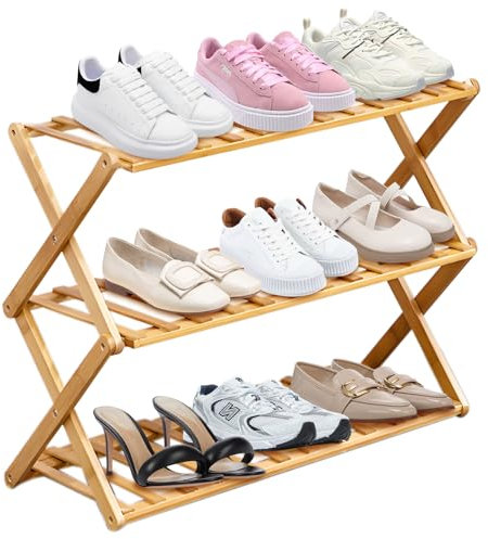 ZYNERY Étagère à chaussures en bois, à 3 niveaux, verticale, pliable, pour chaussures, livres, couloirs, chambres