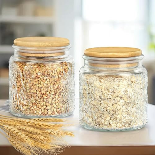 2 * 500ml Glass Overnight oats jar with Lids, Food Storage Containers with Lids, Biscuit Barrel, Yogurt Pot, Airtight Canisters, Cookie Jars for Storing Cereal Coffee Beans Nuts Sugar Flour Tea