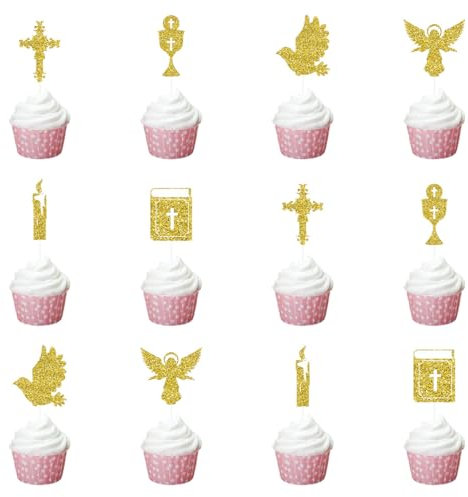 24 Stück Kommunion Cupcake Topper Taufe Cupcake Topper Baby Dusche Kuchen Topper