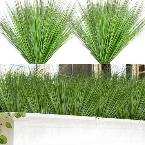 Künstliche Gräser wie echt,10 Bündel Künstlicher Grasbusch Kunstpflanzen Dekogras Kunstgras Pflanze, 50cm Grün Kunstgras Wetterfest UV-Beständige Künstliche Balkonpflanzen für Draußen Haus Garten