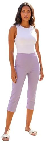 Roman Cropped Trousers for Women UK Ladies Capri Leggings Summer Pants Short Crop Stretch 3/4 Length Three Quarter Pedal Pusher Clothes Elasticated Bengaline Cut Off