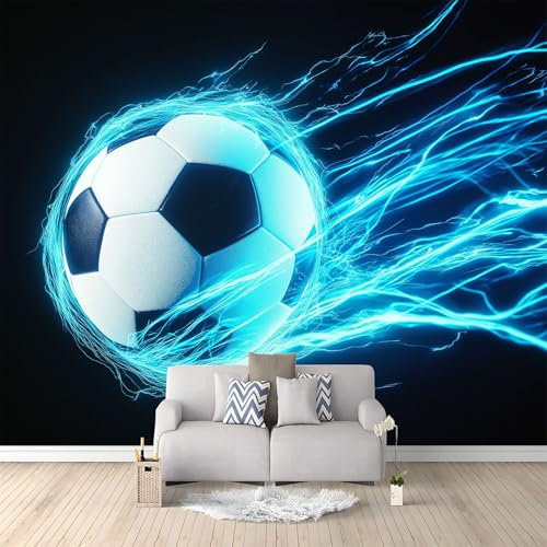 Papier Peint Panoramique 3D Football fantastique style cartoon, Papier Peint Intissé Tapisserie Poster Mural Bleu pour Salon Chambre Décoration Murale 200 x 140 CM