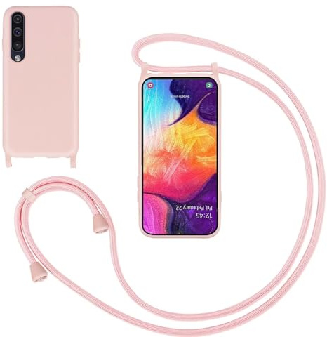 GoodcAcy Handyband für Samsung Galaxy A70 Hülle mit Band,Pink | Kameraschutz und Bildschirmschutz,Flüssig Silikon Necklace Handyhülle Schnur Schutzhülle Case für Umhängen Case mit Kordel