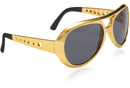 jerbro Fette Gangster Brille 70er 80er 90er Hustler Rapper Hiphop Kostüm Bad Taste Sonnenbrille für Karneval Mottopartys Halloween Fasching Cosplay Party (1, Goldfarbener Rahmen/Graue Gläser)