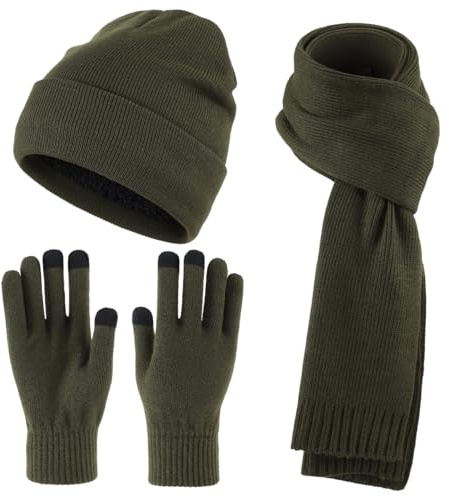 Magracy Winter Beanie Hat Scarf Gloves Set for Men 3 Pieces Thermal Warm Knitted Beanie Cap Long Scarf TouchScreen Gloves Outdoor