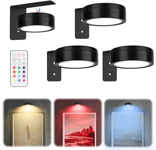 3 Stück Bilderleuchte Kabellos - mit Fernbedienung, 13 RGB-Farben, einstellbare Lichthelligkeit, LED Magnetisches akku wandleuchte, bilderleuchte für Bilder, Kunst, Poster, Picture Lights for Wall