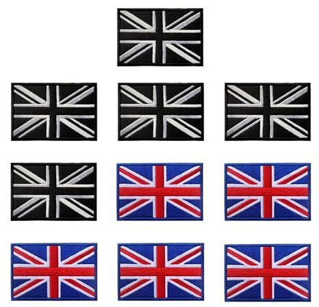 10 toppe da 5 x 3 cm, mini bandiera britannica inglese, emblema tattico nazionale del Regno Unito, toppa termoadesiva o da cucire, per accessori fai da te, uniformi, zaini, cappelli, camicie
