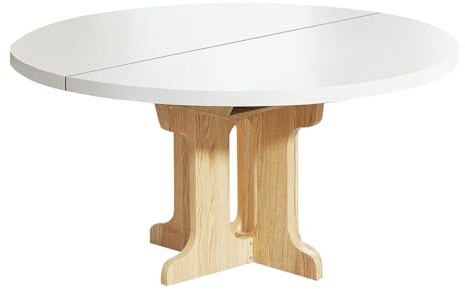 WMLBK Esstisch Ausziehbar, 90cm Runder Esstisch Ausziehbare Weiß mit Holzbeinen 90-120 cm für Wohnzimmer und Esszimmer