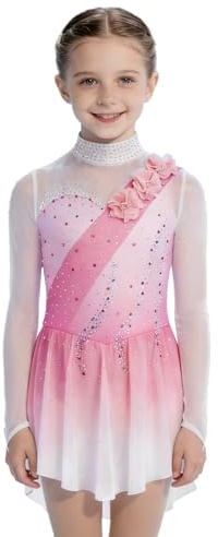 iiniim Abito da Pattinaggio Artistico per Bambina Body con Gonna da Balletto in Tulle Abito da Ginnastica Ritmica Costume da Gara di Danza