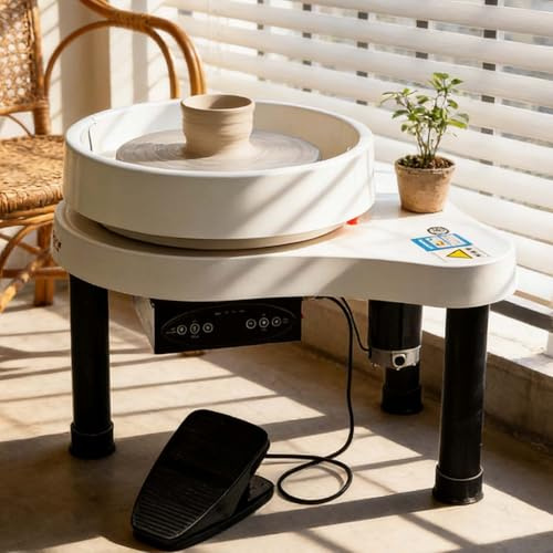 CUTANGELAR Tornio per Ceramica Versione Aggiornata, con Touch Screen LCD E Pedale, Macchine Elettriche per Ceramica, Piatto Girevole da 12,6 Pollici, Strumento per Scultura Fai da Te(White)