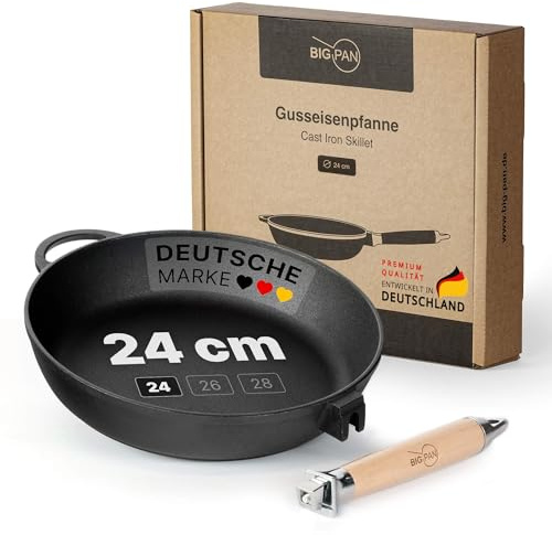 Premium Gusseisenpfanne Induktion 24 cm Pfanne Gusseisen UNBESCHICHTET | sandgestrahlt universell Cast Iron Pan für alle Herdarten kratzfest Bratpfanne backofenfest Gusspfanne Eisenpfanne