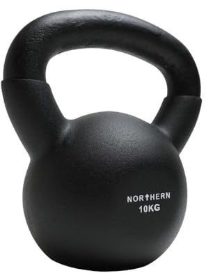 NORTHERN Cast Iron Kettlebell - Black Neoprene Coated Weight 4kg-12kg with Flat Base & Non-Slip Grip for Strength Training, Cross Training & Home Gym Workouts