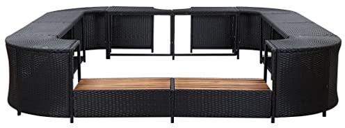 Vasca idromassaggio quadrata, nera, 268 x 268 cm, rivestimento in polyrattan con gradini in legno di acacia e telaio in acciaio, accessori per vasca idromassaggio per esterni