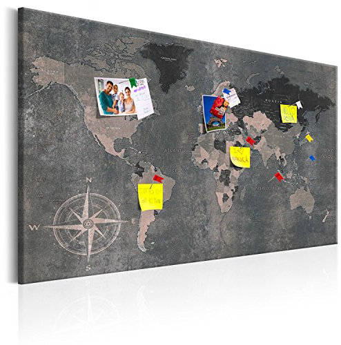 Pinnwand B&D XXL - Weltkarte Pinnwand & Vlies Leinwandbild 120x80 cm 1 Teilig Kunstdruck modern Wandbilder XXL Wanddekoration Design Wand Bild - Landkarte Karte Reise Geographie bunt