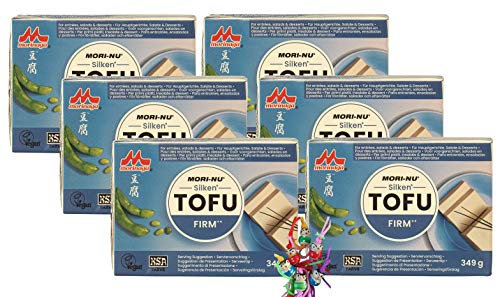[ 6x 349 g ] Mori-Nu Morinaga - Silken Tofu FIRM - Glutenfrei + ein kleines Glückspüppchen - Holzpüppchen