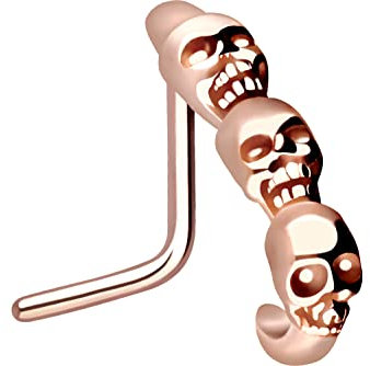 PIERCINGLINE Chirurgenstahl Nasenpiercing 3 Totenköpfe Piercing Nase Stecker Roségoldfarben