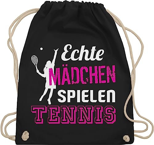 Turnbeutel Rucksack - Tennisspieler Geschenk - Echte Mädchen spielen Tennis - Unisize - Schwarz - geschenke kinder tennisrucksäcke tennisfans frauen juterucksäcke tennistaschen 25. geburtstag