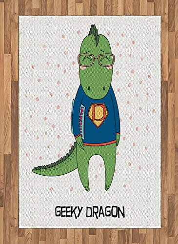 ABAKUHAUS Geek Teppich, Nerd Dragon und Comic Book, Deko-Teppich Digitaldruck, Färben mit langfristigen Halt, 120 x 180 cm, Mehrfarbig