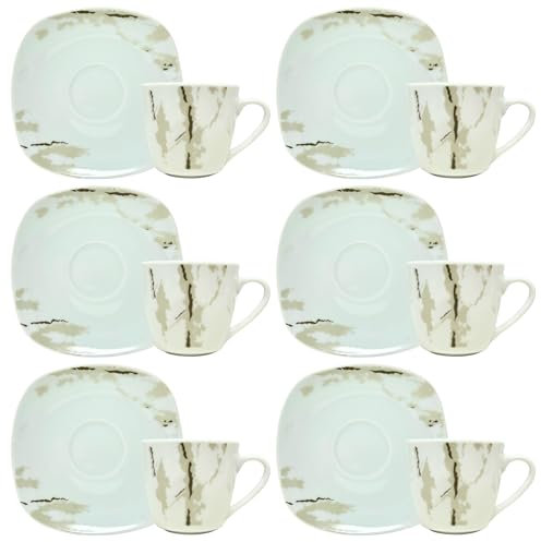 NAMAI - Set da 6 Tazzine Caffe Particolari con Piattino, Stile Autentico, Porcellana, Adatte In Lavastoviglie e Microonde, Idea Regalo (Hummus)