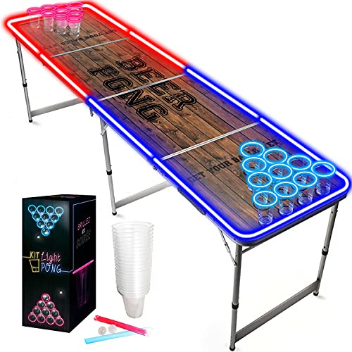 Beer Pong Offizieller Light Kit Tisch Set | Full Pack | Inkl. 1 Tisch + 120 53cl Becher (60 Rot & 60 Blau) + 6 Ping-Pong-Bälle | Premium Qualität | Partyspiele | Trinkspiele
