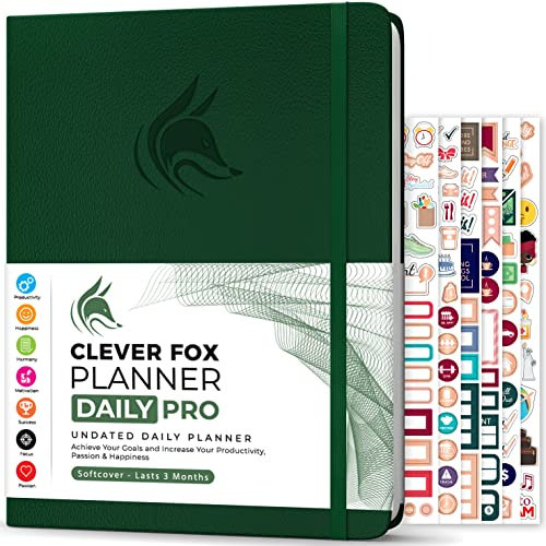 Clever Fox - Planner Daily PRO - A4, Täglicher Lebensplaner und Dankbarkeits-Tagebuch zur Steigerung der Produktivität, Zeitmanagements, Zum Erreichen Ihrer Ziele, Undatiert, 3 Monate, Waldgrün