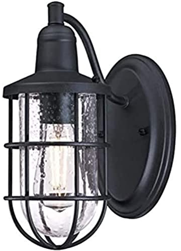 6334740 Einflammige Wandleuchte Crestview von Westinghouse Lighting für Außenbereiche, Ausführung in strukturiertem Schwarz mit klarem Antikglas