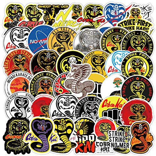 Cool Cobra Kai Logo Aufkleber für Wasserflaschen, Laptop, Handy, Skateboar, Motorrad, Gepäck, Autos, Stoßstange, 50 Stück