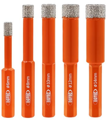 BGTEC Dry Diamond Drill Bits 5pcs 6/8/10/12/14mm Hex Shank for Granite Marble Porcelain Tile Ceramic