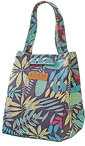QXuan Borsa Termica Pranzo al Sacco Grande,Portatile Borsa Frigo Riutilizzabile Ideale per Studenti e uffici Cibo e Bevande,per Picnic,Pesca,Scuola,Lavoro (Foglie Scure)