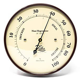 ZILLER Haar-Hygrometer, Serie Retro, Gehäuse Braun, Ziffernblatt Creme, Durchmesser 10cm, Made in Germany