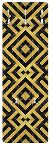 Bilderwelten Garderobe - Geometrischer Fliesenmix Art Deco Gold Schwarzer Marmor, Größe HxB:119cm x 39cm