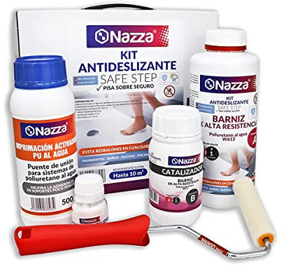 Barniz Antideslizante para Suelos - Evita resbalones en duchas, Piscinas, Suelos Exteriores, rampas, escaleras - Kit Nazza Safe Step