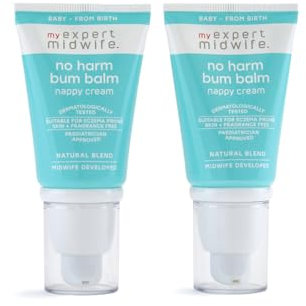 My Expert Midwife No Harm Bum Balm Nappy Cream, 100% Naturally Derived Baby Bottom Balm, protect & help recovery from nappy rash, gentle, moisturising serum. Suitable for Newborn babies - 30ml