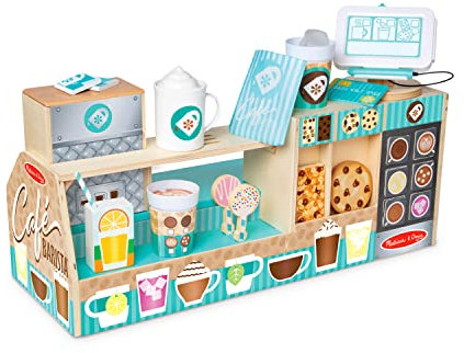 Melissa & Doug Coffee Shop, Kaffeebar aus Holz, mit 35 Zubehörteilen für realistisches Rollenspiel, für Kinder ab 3 Jahren