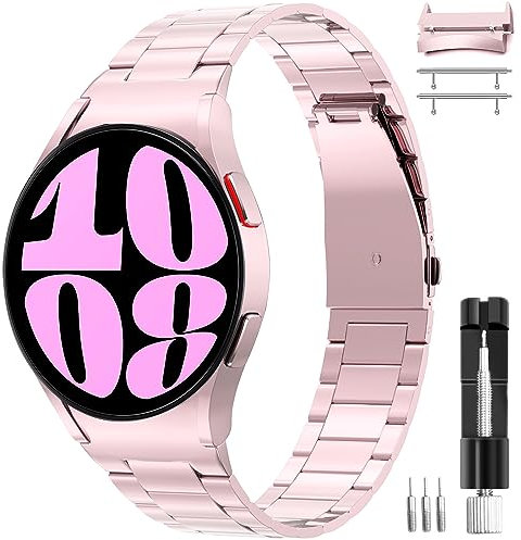 Miimall Kompatibel mit Samsung Galaxy Watch 5 Pro Armband 45mm, 2.0mm Damen Dünnes Leichtes Ersatzarmband Edelstahl Metall Uhrenarmband für Galaxy Watch 5/4 40mm 44mm/Watch 4 Classic 42mm 46mm-Rosa