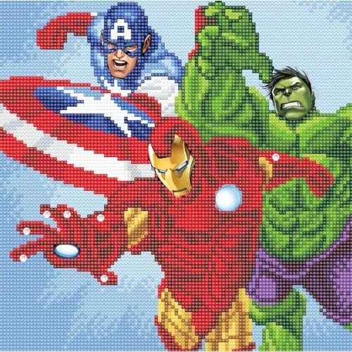 CRYSTAL ART - Kit Tableau Broderie Diamant sur Chassis Toilé - Activité Manuelle de Peinture - Loisirs Créatifs - Adulte et Enfant - Thème : Marvel Super-héros - Format : 30 x 30 cm