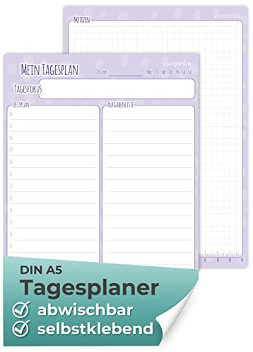 YOURGANIZE® To Do Liste abwischbar - DIN A5 Tagesplaner für Aufgaben, Notizen und Ideen - abwischbar, selbstklebend, wiederverwendbar - Tagesplan abwischbar (Flieder)