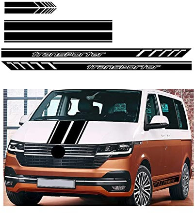 VOQOM Motorhaube Streifen Aufkleber Für V/W T4 T5 T6 Autotür Seitenschweller Streifen DIY Sport Rennspaß Deko Vinyl, Blackhood