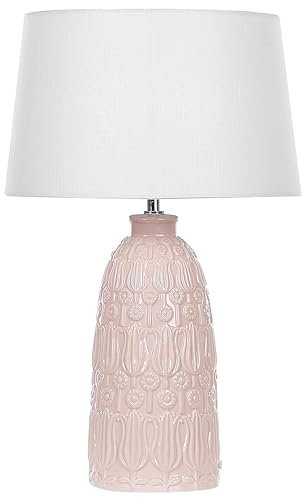 Beliani Lampe de table Base en Céramique avec Reliefs Tissu Blanc Abat-jour Rose Zarima