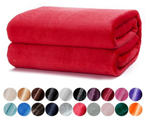 DALINA Textil - Manta para Sofá pequeña 130x160cm - Manta Terciopelo - Manta Ligera Franela para Sofá, Cama, Viaje, Sala de Estar (Rojo NARANJADO)