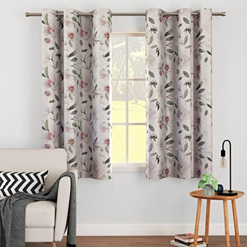Encasa Homes Window Vorhänge (4.5 ft, 2 Paneele, 44x54 in) I Halbverdunkelung, 85% Raumverdunkelung, Blumendruck Auf Silbernem Grund, 6 Ösen, Schall- Und Wärmereduzierend – F1 neutral