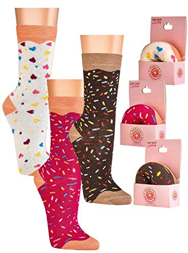WOWERAT footart lustige bunte Donut Socken für Damen und Mädchen Geschenksocken (weiß)