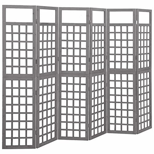 Tidyard 6-TLG. Paravent Spalier Rankgitter Raumteiler Rankhilfe Holzgitter Zusammenklappbar Raumtrenner Trennwand Umkleide Sichtschutz Spanische Wand Massivholz Tanne Grau 242,5x180 cm