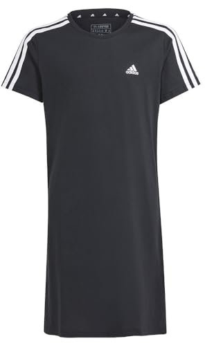 adidas Bambina Essentials 3-Stripes Dress, Black/White, 13-14 Years