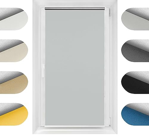 Birrke® Thermorollo ohne Bohren/mit Bohren 2in1 65x230 cm - Verdunklungsrollo für Hitzeschutz und Sonnenschutz - Fenster Verdunkelungsrollo - Einfache Montage Grau