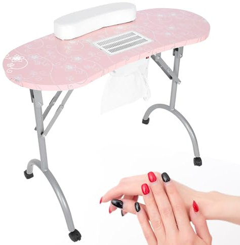 Tragbarer Maniküre-Nageltisch, Klappbarer Nagelschreibtisch mit Integriertem Staubsammler, 360°-Rollrädern, Tragetasche, Maniküretisch mit Feststellbarem Rad für Nail Tech Tattoo Workstation(#1)