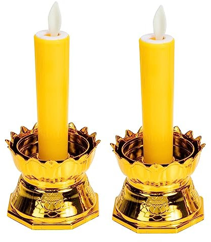 DOITOOL Led Kerzen Flammenlos Batteriebetrieben 16cm Mit Lotus Sockel Elektrische Led Lichtkerzen Gelb Für Dekoration Und Nachtlicht