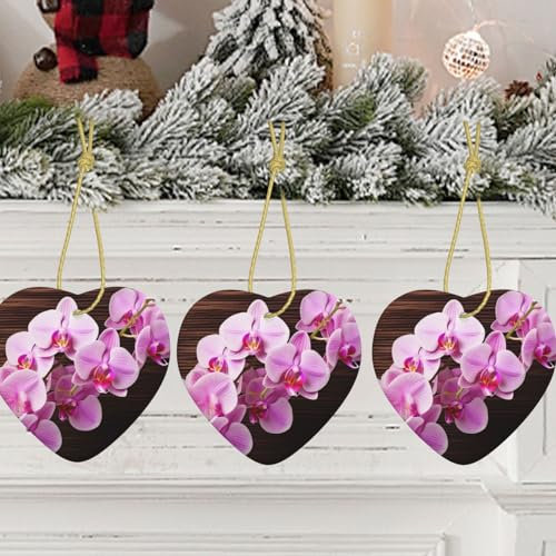 Porzellan Ornamente Orchidee Blume Herz Weihnachten Ornament Hängende Keramik Ornament Weihnachtsbaum Hängende Ornament für Geburtstag Neujahr Wohnkultur