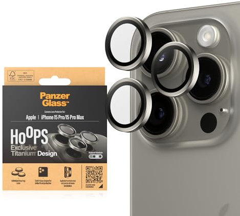 PanzerGlass™ Hoops camera lens protector for Apple iPhone 15 Pro | Pro Max - protection with style, shockproof glass, natural titanium